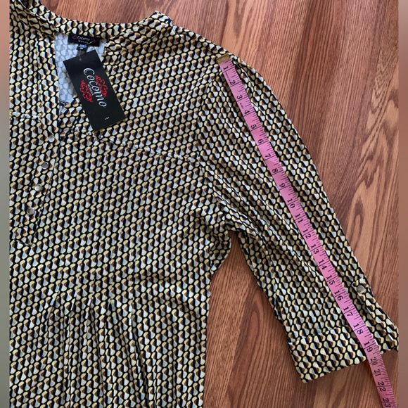 COCOMO 3X yellow brown poly spandex flannel 3/4 sleeve women’s Pintuck tunic - Picture 15 of 15